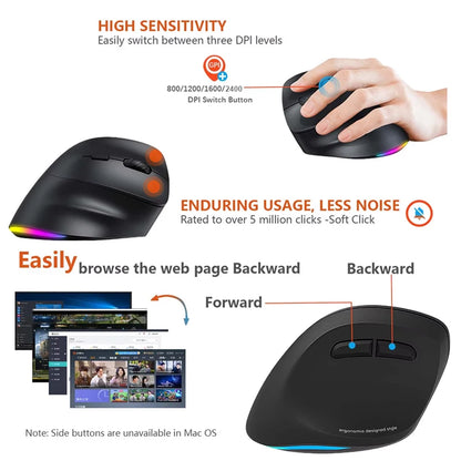 iMice Left Hand Wireless Mouse Bluetooth Ergonomic Mouse, Rechargeable Silent Vertical Mouse, 2400 DPI Bluetooth & 2.4G Wireless Mouse for PC, Laptop & MacBook