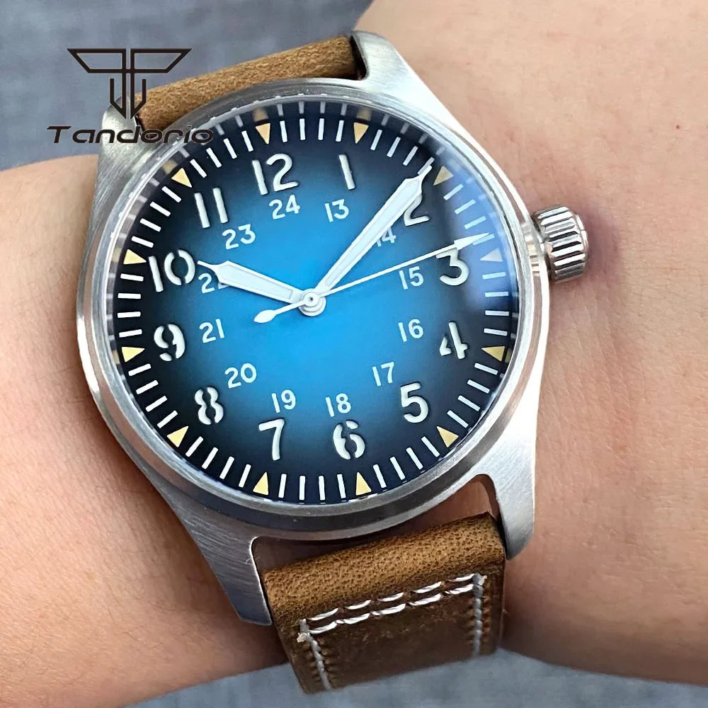 Tandorio 39mm Pilot Men's Diving Automatic Watch AR Sapphire Miyota8215/PT5000 Movt Mechanical Steel Wristwatch 20BAR Green Lume
