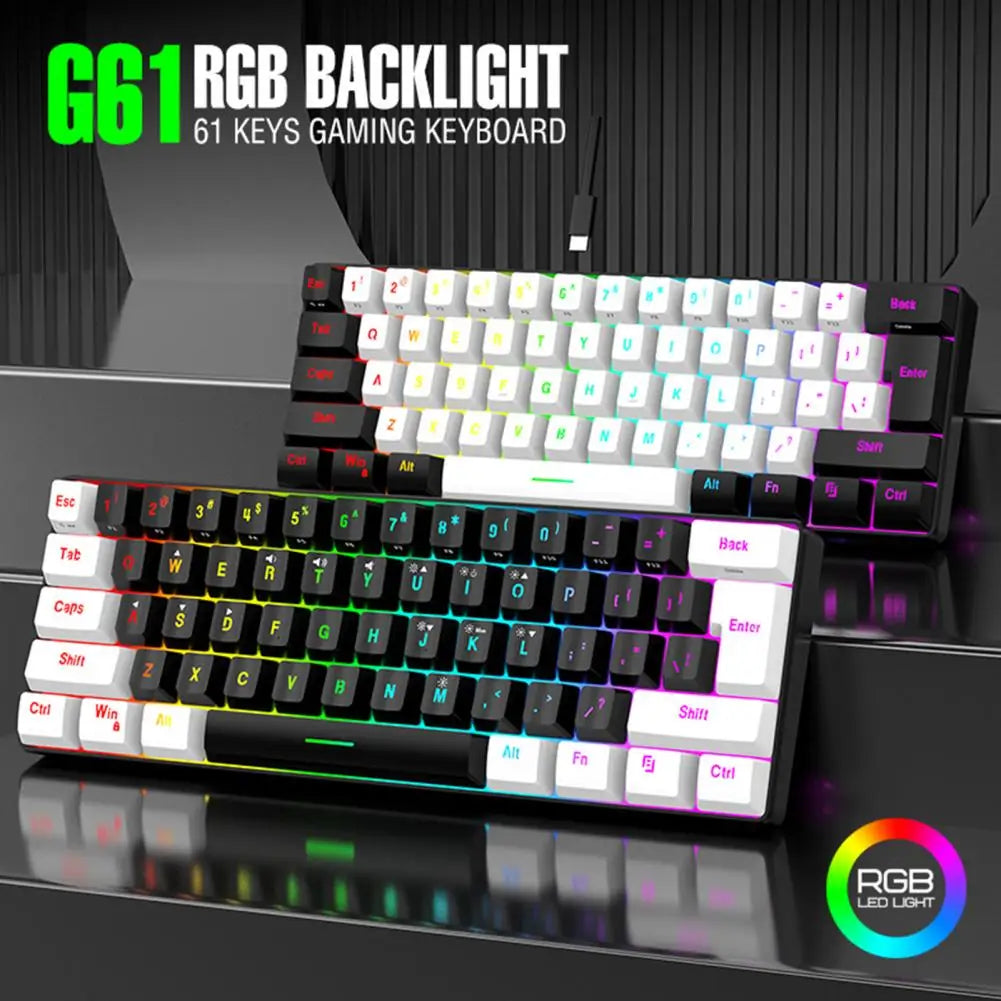 RGB Keyboard Compact 61-key Wired Mechanical Gaming Keyboard with RGB Light Design for Lightweight Computer Use