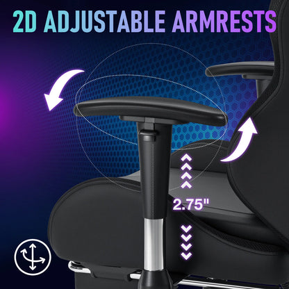 LED Gaming Chair for Children 8-15 Years, Adjustable Gamer Chair with LED Lighting, Footrest & Lumbar Support, Ergonomic PC Chair