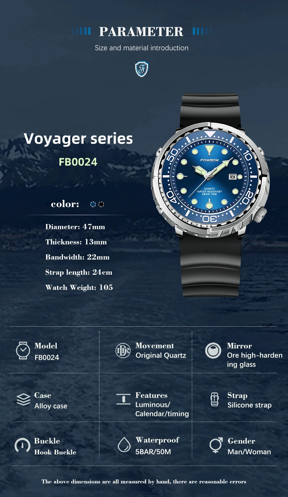 FOXBOX  Top Brand Fashion Diver Watch Men 50ATM Waterproof Date Clock Sport Watches Mens Quartz Wristwatch Relogio Masculino