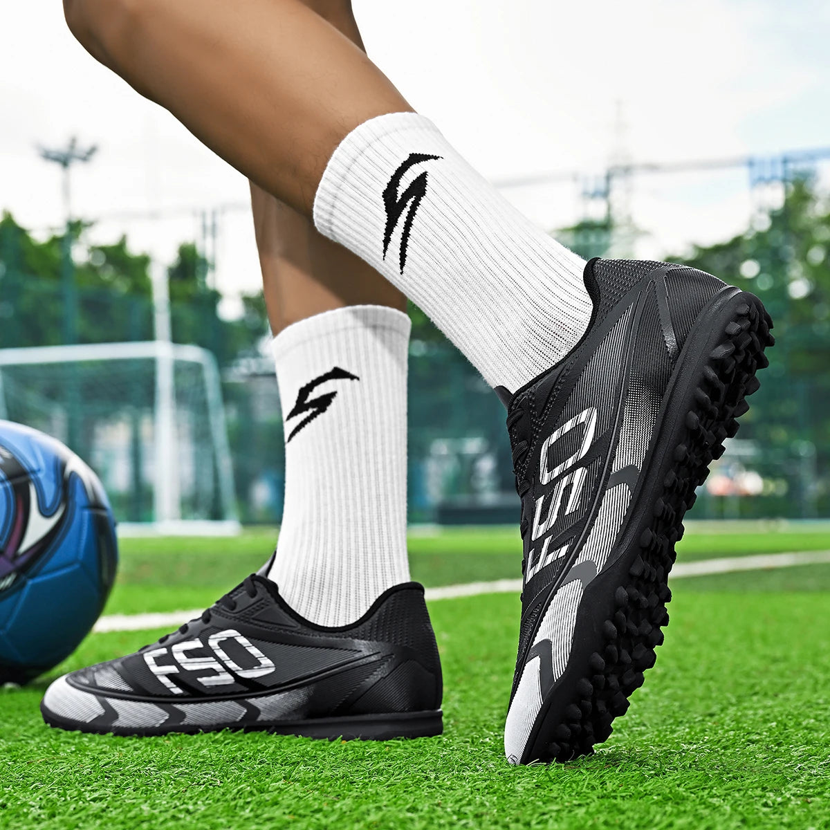 All Season TF Turf Football Boots PU Breathable Fabric Upper Rubber Non-slip Sole Durable Men Women Teenager Shoes