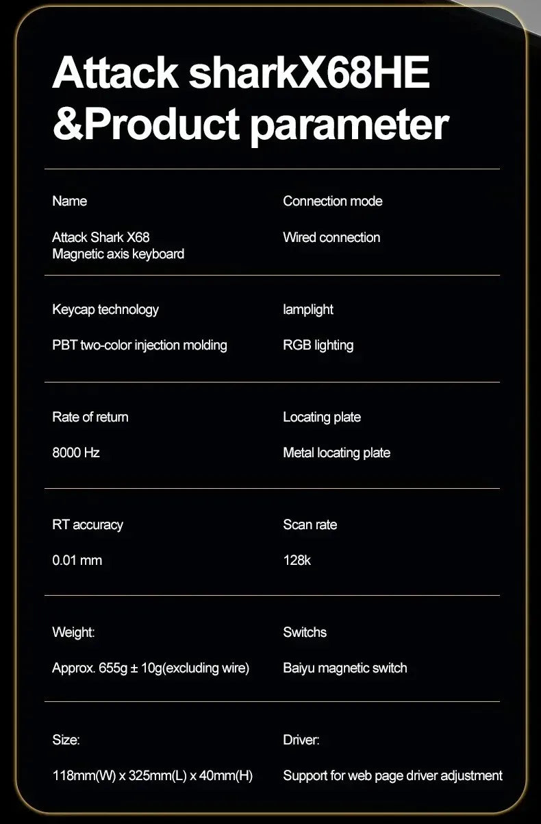 Attack Shark X68 HE Gaming Keyboard Magnetic Mechanical Wired for Pro Gaming 0.01mm Rapid Trigger 8000Hz 128K Rate