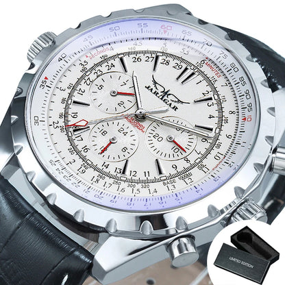 JARAGAR Men’s Luxury Automatic Mechanical Watch  Military Sport Design, Multifunction Dial & Leather Strap