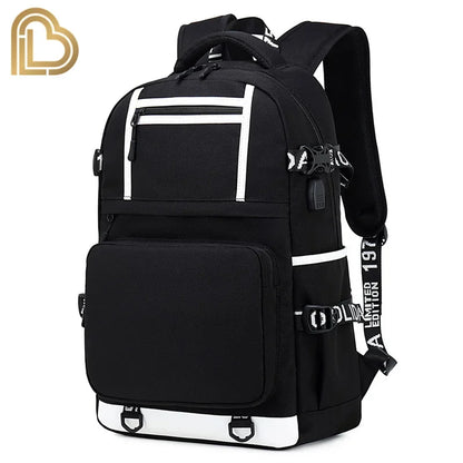 Mochila Red Jade F-Fortnited Battle Royale com carregamento USB, figuras anime e compartimento para material escolar para estudantes