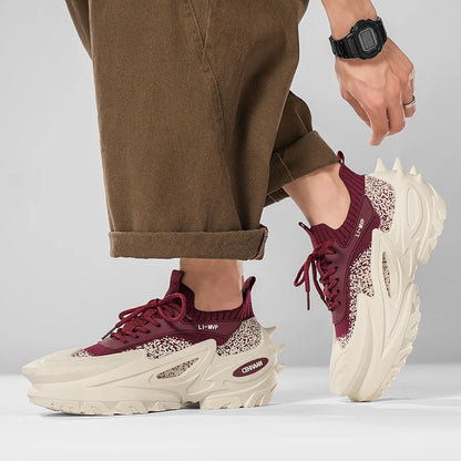 Mens Sports Shoes Elastic Thick Soled Anti Slip Outdoor Fitness Shoes Versatile Daily Wear Casual Street Fashion Walking Shoes