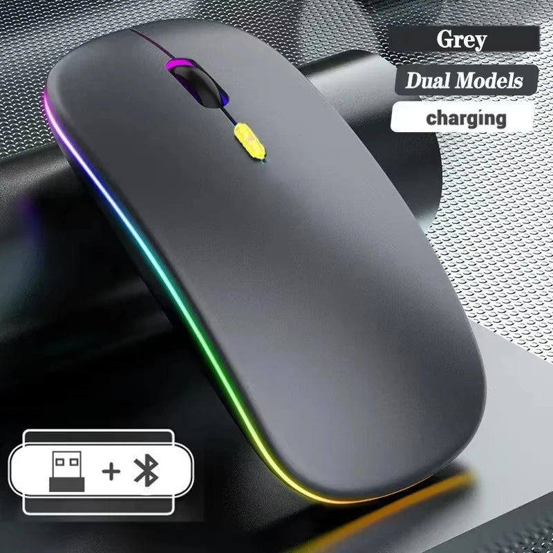 Rato sem fios recarregável de modo duplo, compatível com Bluetooth, 2.4G USB, para computador portátil, iPad, tablet e notebook, rato gaming