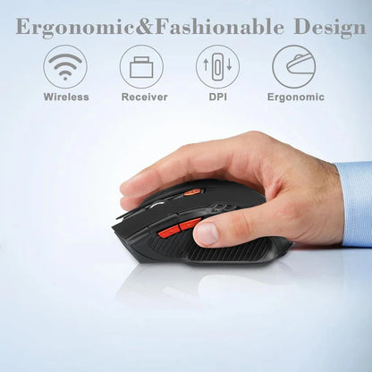 Mini rato sem fios 2.4G com recetor USB, 1600DPI, rato ótico sem fios profissional, scroll direito USB para portátil e PC gamer