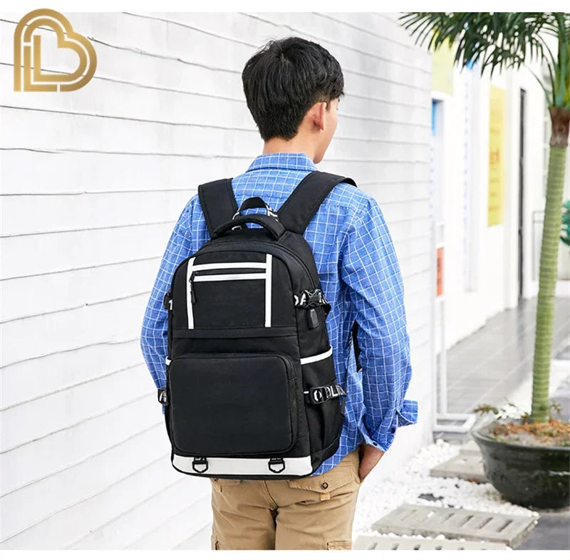 Mochila Yule Trooper F-Fortnited Battle Royale com carregamento USB, figuras anime e compartimento para material escolar para estudantes