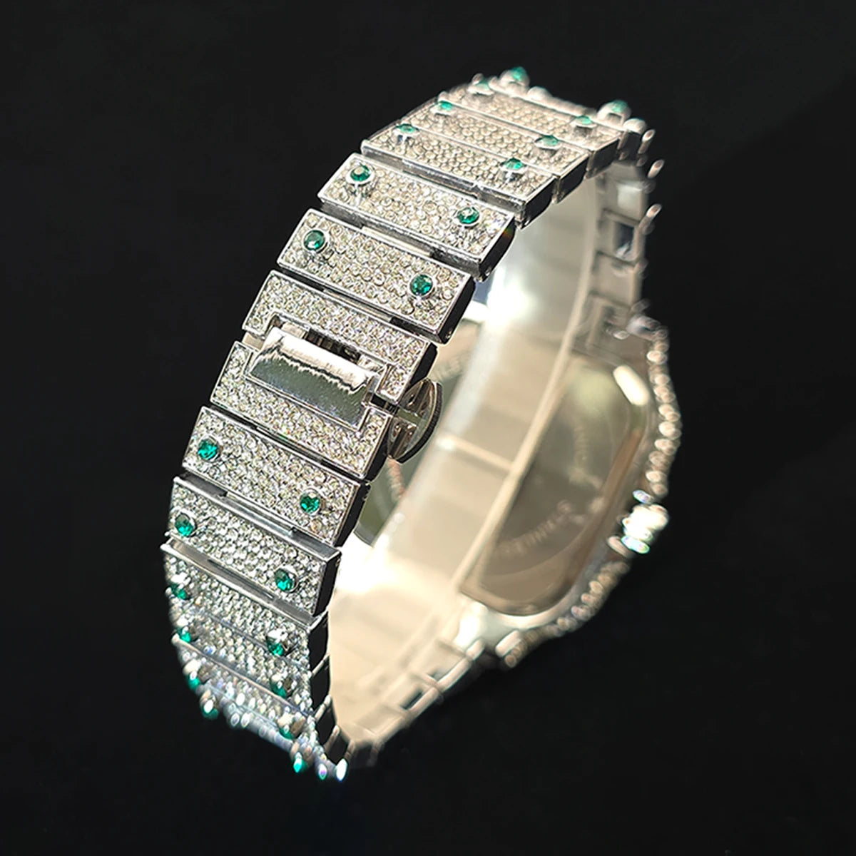 Gold Watch For Men Hip Hop Luxury Green Diamond Quartz Watches Fashion Iced Jewelry Clock Dropshipping