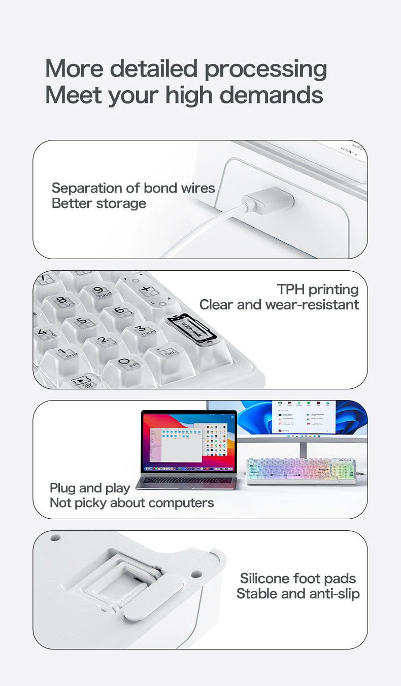 FREEWOLF M95 Kabelgebundene Tastatur mit transparentem RGB-Design, ideal für verschiedene Einsatzbereiche wie Gaming und Büroarbeit