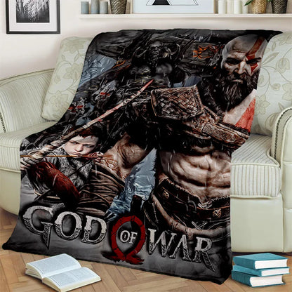 3D God of War Games Gamer Kratos HD Blanket,Soft Throw Blanket for Home Bedroom Bed Sofa Picnic Travel Office Cover Blanket Kids