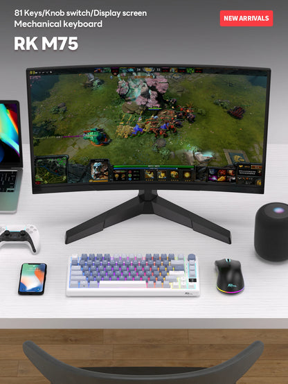 RK ROYAL KLUDGE M75 2.4G Wireless/Bluetooth/USB-C Mechanical Keyboard 81 Keys RGB Hot-Swappable Gasket Gamer Keyboard with Screen