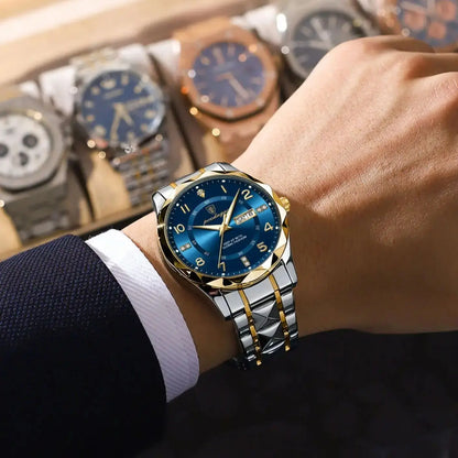 POEDAGAR Top Business Men Quartz Watch Waterproof Date Week Luminous Wristwatch Stainless Steel Fashion Men's Watches Man Clock