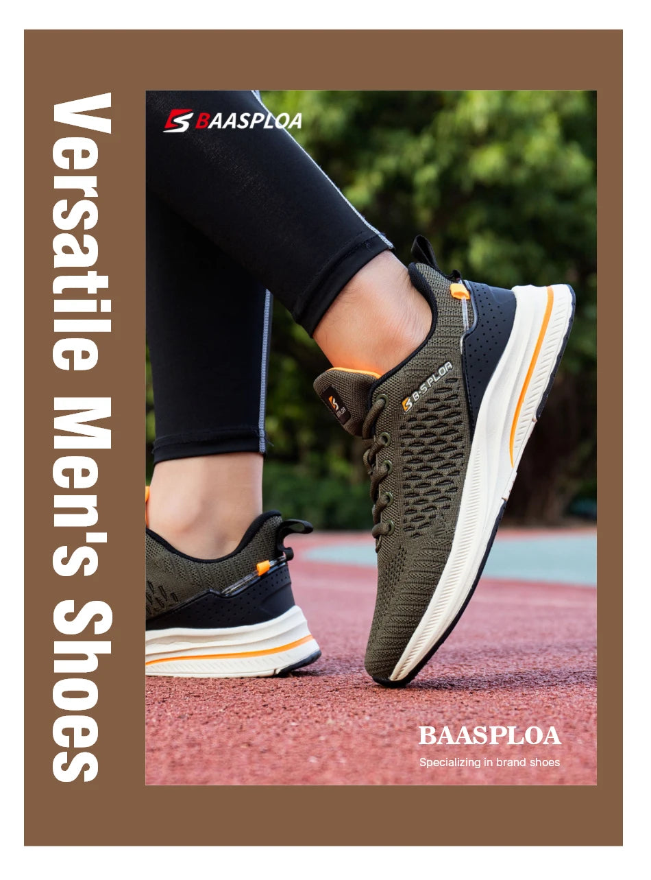 Baasploa Men Running Shoes New Breathable Mesh Sport Sneakers Plus Size 41-48 Male Classic Casual shoes Non-slip Outdoor Comfort