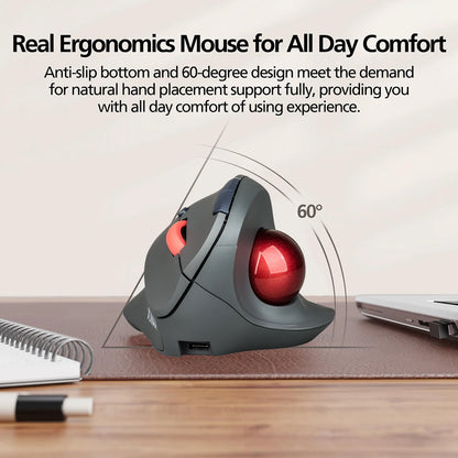 Bezprzewodowa mysz trackball JOMAA, pionowa, ładowalna mysz z kulką, ergonomiczna, cicha mysz gamingowa do komputerów z Windows