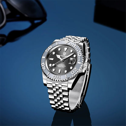 PAGANI DESIGN Automatic Watch Rose Gold Diver Watch 100M Waterproof Luxury Sport Wristwatch Black Rubber Strap Relogio Masculino