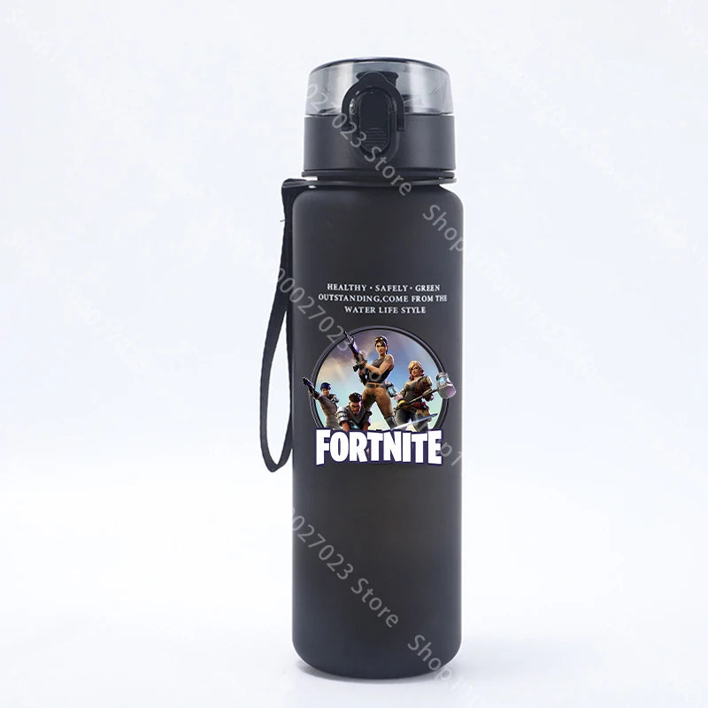 Garrafa de água desportiva Fortnites de 650ML, kawaii, motivacional, à prova de fugas, portátil e reutilizável, para exterior, viagens e ginásio, novo presente giro