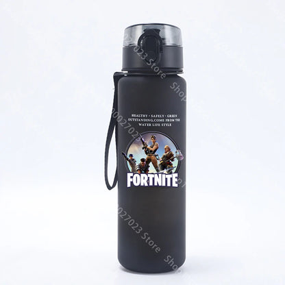 Garrafa de água desportiva Fortnites de 650ML, kawaii, motivacional, à prova de fugas, portátil e reutilizável, para exterior, viagens e ginásio, novo presente giro