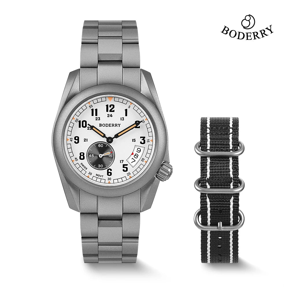Boderry Field Watch Titanium Quartz Watches VOYAGER 38 Mens 100M Waterproof Clock Military Sport Luminous Business Wristwatch