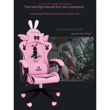 Pink Gaming Chair High-Quality Girls Cartoon Home Live Gamer Chair Comfortable Swivel Chair Adjustable Office Computer Chair