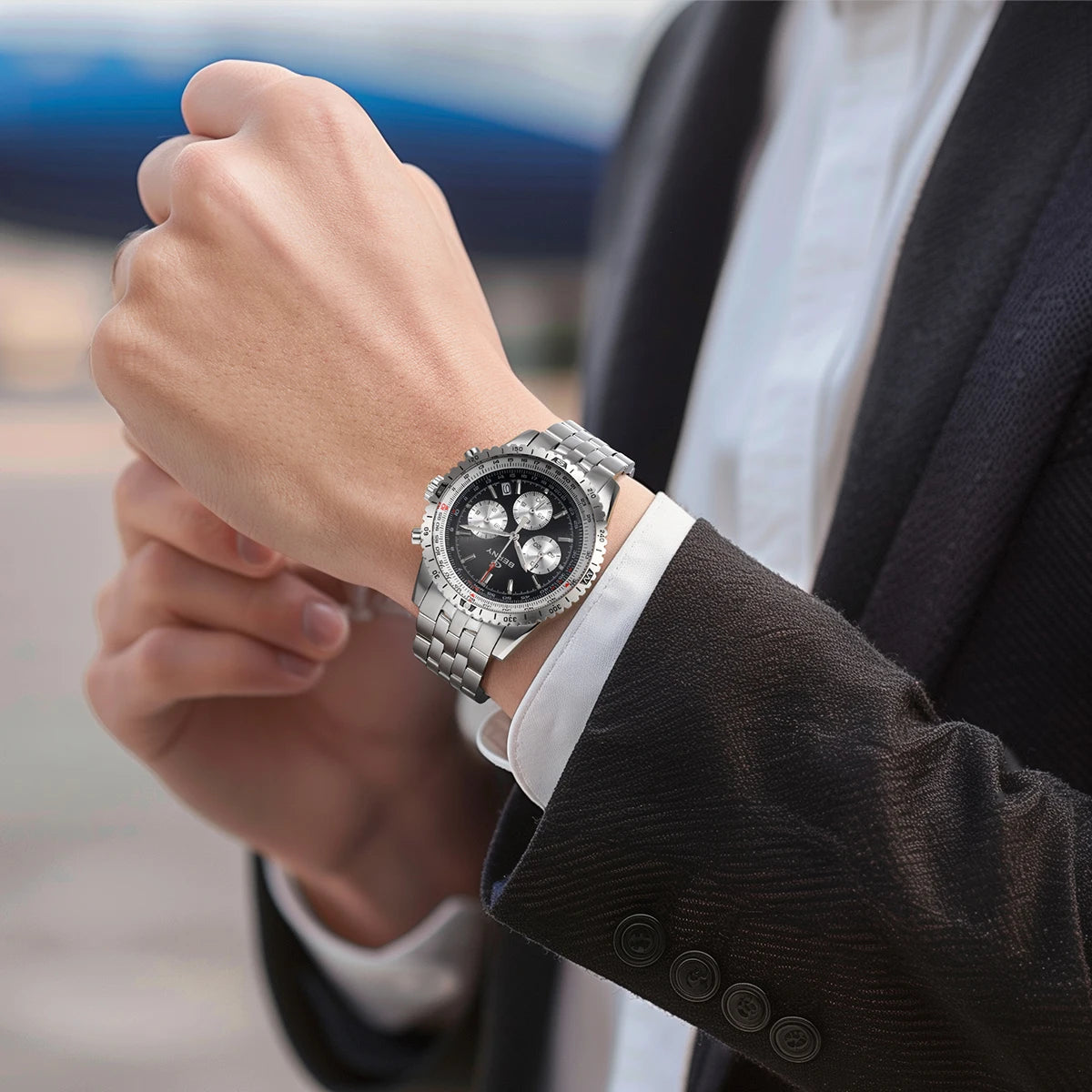 BERNY Aviation Men's Watches Quartz Chronograph Watch Date Sapphire Super Luminous Luxury Brand Dress Man Wristwatch
