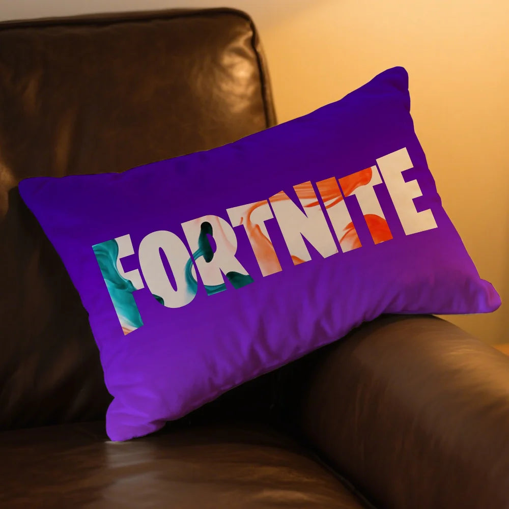 Capa de almofada retangular com logótipo do jogo F-FORTNITE — fronha estampada para cabeceira, sofá, quarto e decoração de casa