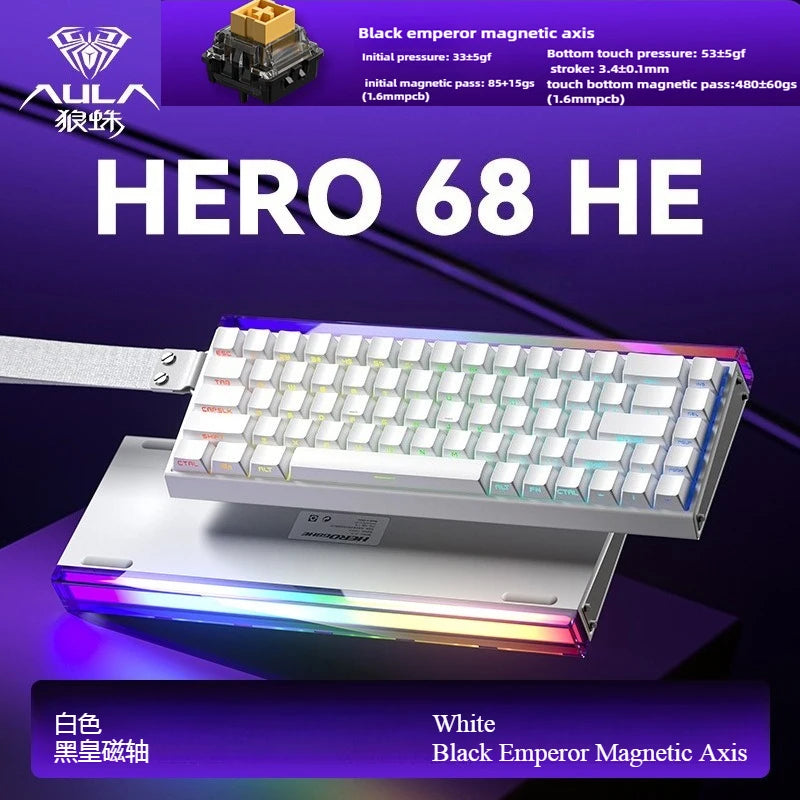 Magnetic Keyboard mechanical Aula Hero68he wired RGB 65% teclados gamer Hot-Swap pc 8000 Hz Polling Rate white clavier mecanique