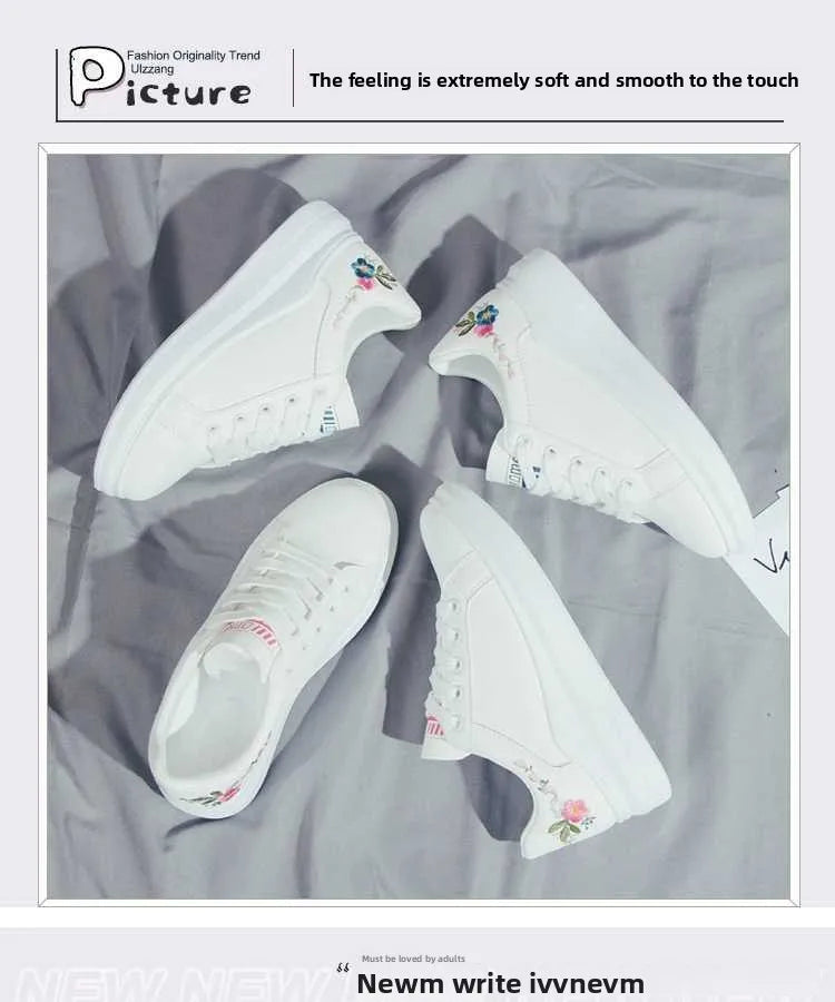 Scarpe da donna 2025 da running primavera/autunno, sneakers casual bianche traspiranti con fiori ricamati e lacci