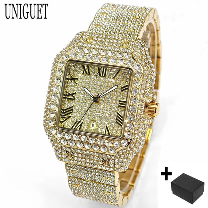 Hot Fashion Luxury Brand UNIGUET Womens Watch Elegant Pink Diamond Small Dial BlingBling Quartz Ladies Mini Iced Wristwatch Gift