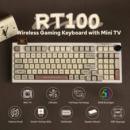 EPOMAKER RT100 95% Gasket-Mounted Wired/Bluetooth/2.4G Wireless Mechanical Keyboard with Multi-media Knob & Mini Display