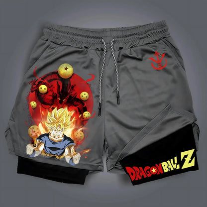 Dragon Ball Z Unisex Casual Anime Streetwear 2-in-1 Shorts Summer Gymnastics Gym Quick Drying Shorts with Drawstring Pocket