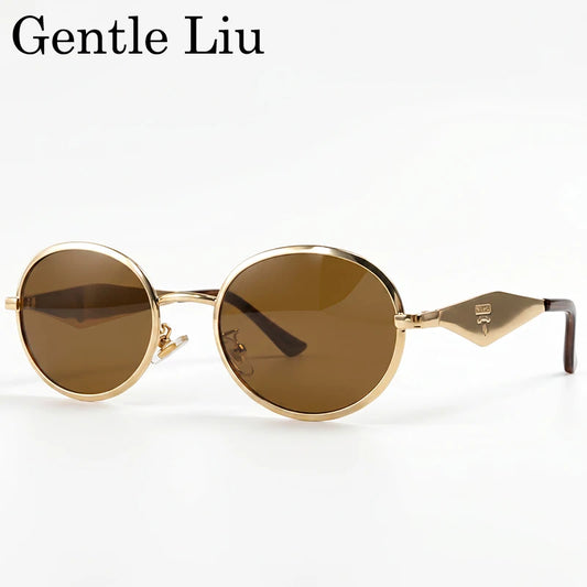 Metal Frame Round Punk Photochromic Sunglasses Women 2026 Luxury Brand Designer Steampunk Oval Sun Glasses Outdoor Eyewear Shade