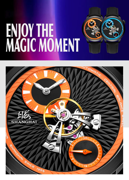 Shanghai Watch Sky Dome Center Flywheel Men's Watches Luminous Automatic Mechanical Wristwatch 50M Water-resistance Watches 2101