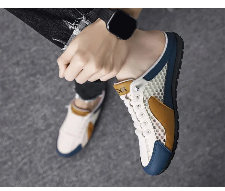 Men's Slip-On Lace-Up Casual Sports Shoes Breathable Mesh Unisex Spring Autumn Season Low Cut Flat Footwear Quick Easy Wear