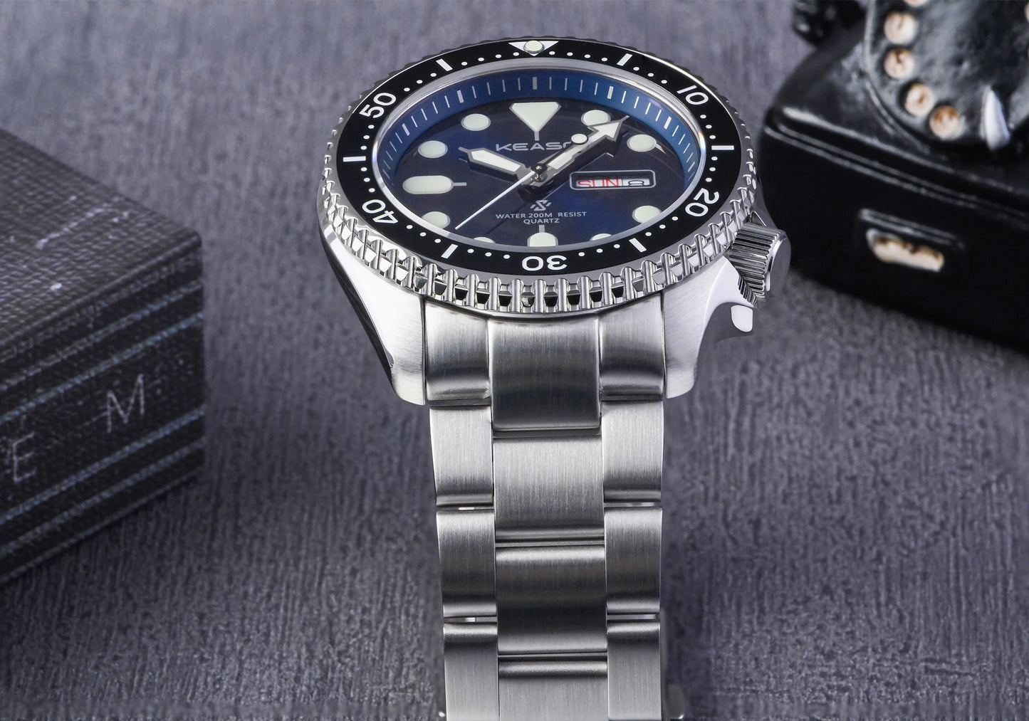 KEASO Top Men Dive Watch C3 Super Luminous 316L Solid Steel 20Bar Waterproof Sapphire Mirror MIYOTA 2035 Quartz Movement Watch