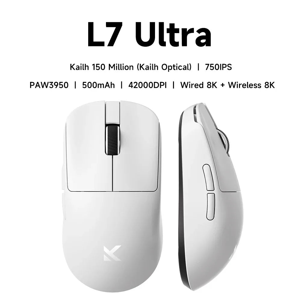 MCHOSE L7 Ultra+ Rato de Mão Médio Grande para Gaming e E-Sports Paw3950 Sem Fios de Três Modos, Leve, para Escritório, Rato de Computador Dual-Drive