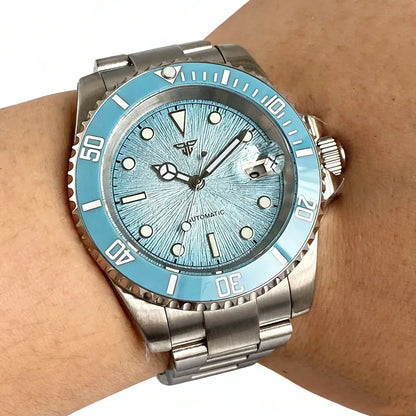 Tandorio Blue Dial 40mm Miyota 8215 PT5000 Mechanical Dive Watch Men 200M Waterproof Lume Sapphire Stainless Steel Bracelet