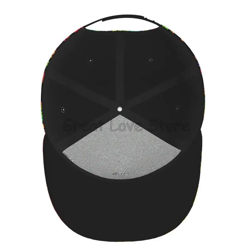 Farverig baseballcap med graffitikunst-print, justerbar snapback-kasket til mænd og kvinder, unisex hiphop-kasketter med flad skygge
