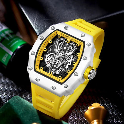 Gift Box Watches for Man ONOLA 3826W Trend White Men Watch Tonneau Calendar Waterproof Silicone Strap Relogios Masculino