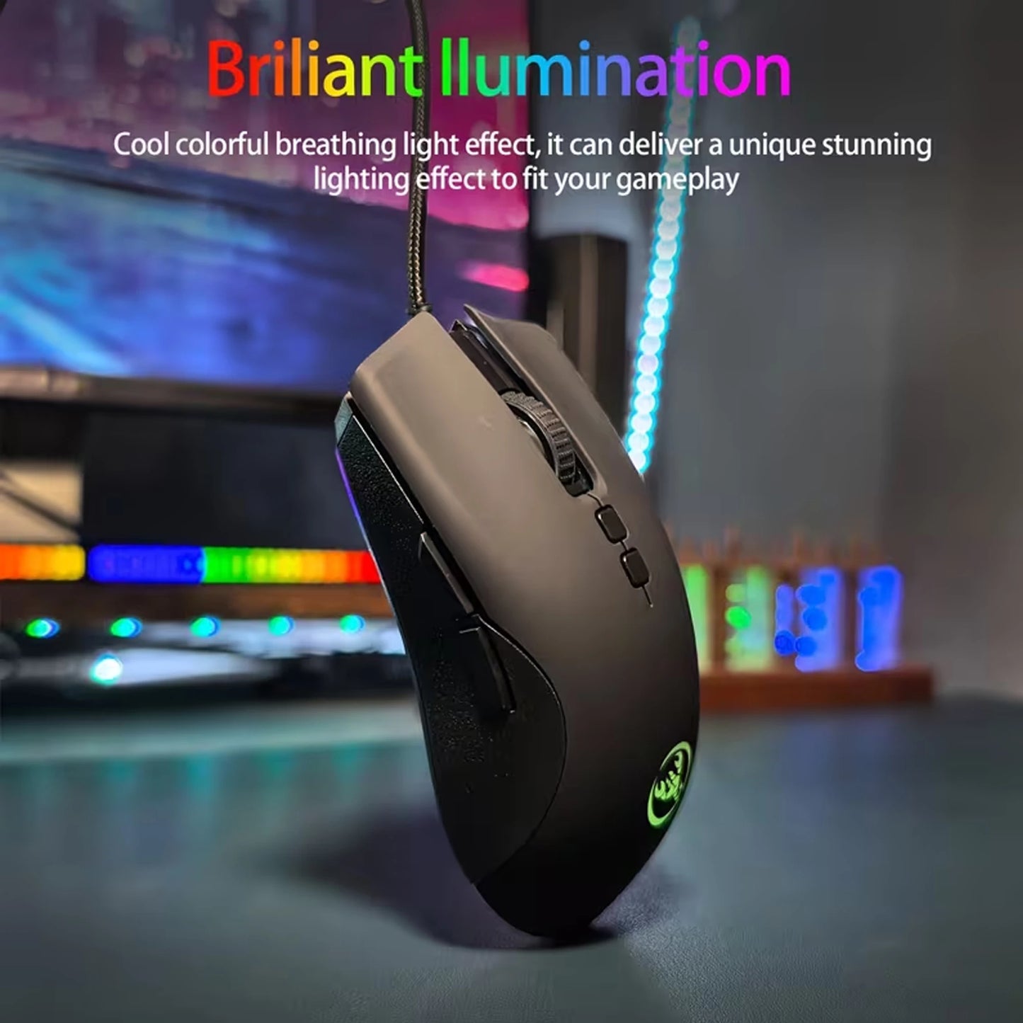 High-End Ergonomic Gaming Mouse, USB Wired Gaming Mouse with 6400 DPI, RGB Breathing LED Lights, Anti-Slip Grip, 7 Programmable Buttons for PC
