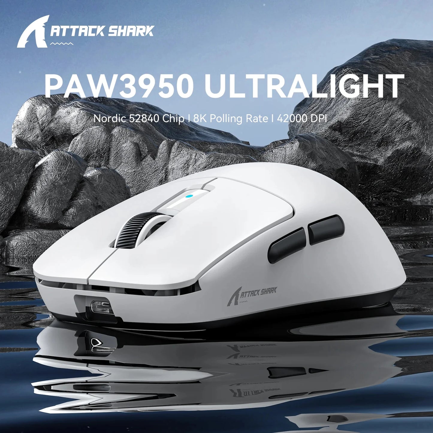 Rato Gaming Sem Fios Leve Attack Shark R6, Sensor PAW 3950Max para Computador com Nordic 52480, Polling 8KHz