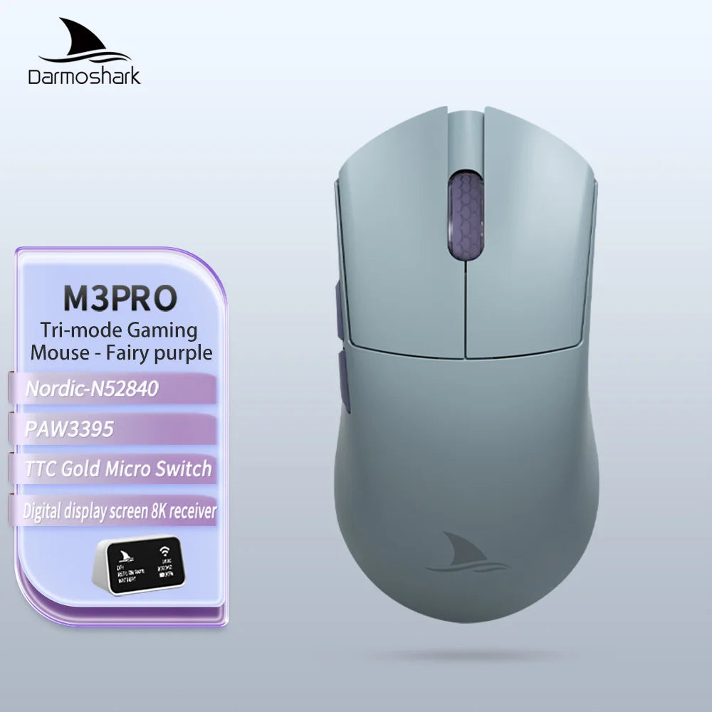 Darmoshark M3Pro Gaming-Maus 2.4G BT kabellos Tri-Mode PAW3395 Sensor N52840 26000DPI für große Hände mit Makro-Treiber – Maus für Gaming