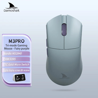Darmoshark M3Pro Gaming-Maus 2.4G BT kabellos Tri-Mode PAW3395 Sensor N52840 26000DPI für große Hände mit Makro-Treiber – Maus für Gaming