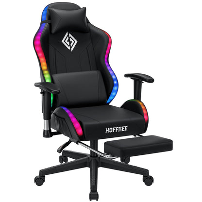 LED Gaming Chair for Children 8-15 Years, Adjustable Gamer Chair with LED Lighting, Footrest & Lumbar Support, Ergonomic PC Chair