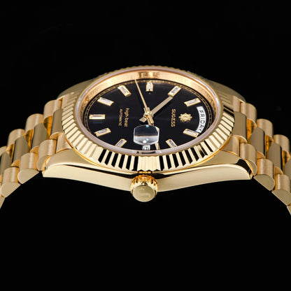 Sugess Watch Mens 40mm Date Day Automatic Dandong Peacock SL3034 Movement Retro Mechanical Wristwatch Sapphire Glass Golden New