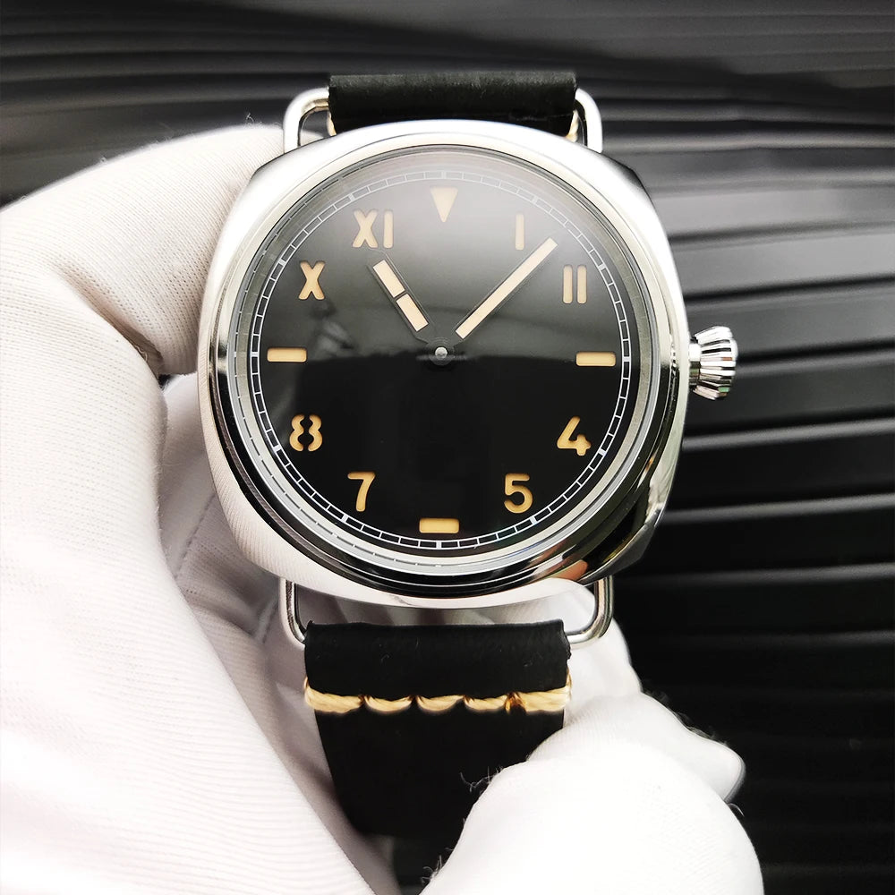 45mm Men's Vintage Pilot ST3600-1 Hand-Wound Mechanical Movement Luminous Sterile Dial Green Strap Men's Watch