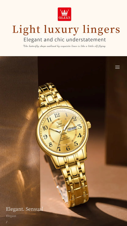 OLEVS 2891 Luxury Brand Fashion Women's Watches Waterproof Luminous Quartz Watch Dual Calendar Stainless Steel Strap Wristwatch