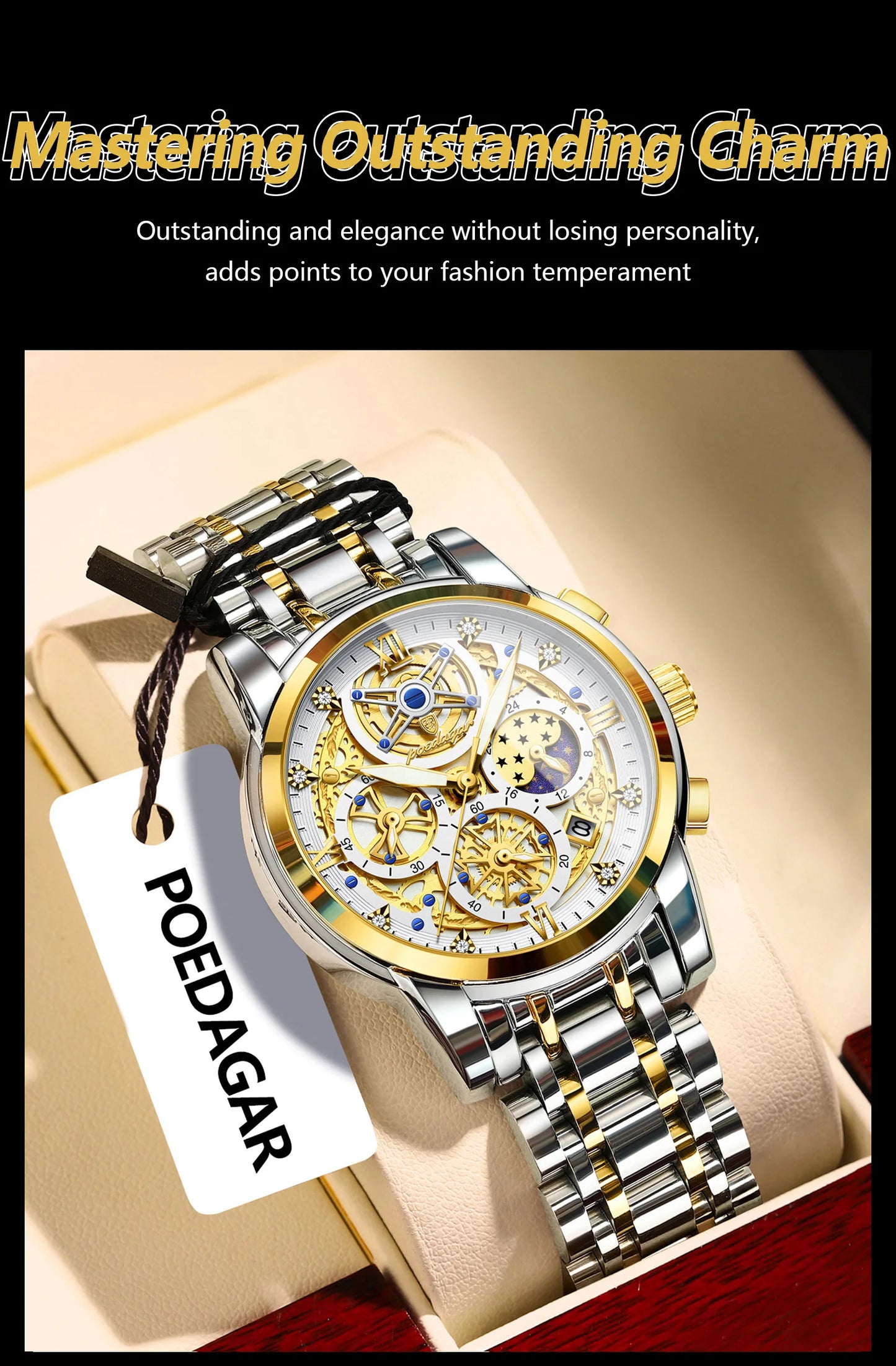 POEDAGAR Top Fashion Men's Watches Stainless Steel Date Chronograph Business Quartz Men Wristwatch Waterproof Luminous Man Watch