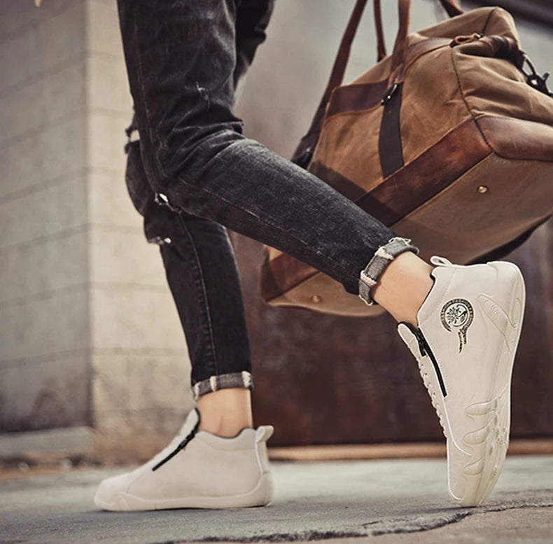 Men's Casual Shoes Side Zipper Short Boots Versatile Flat Bottom Trendy Fashionable Men's Shoes Suitable for Outdoor Sports